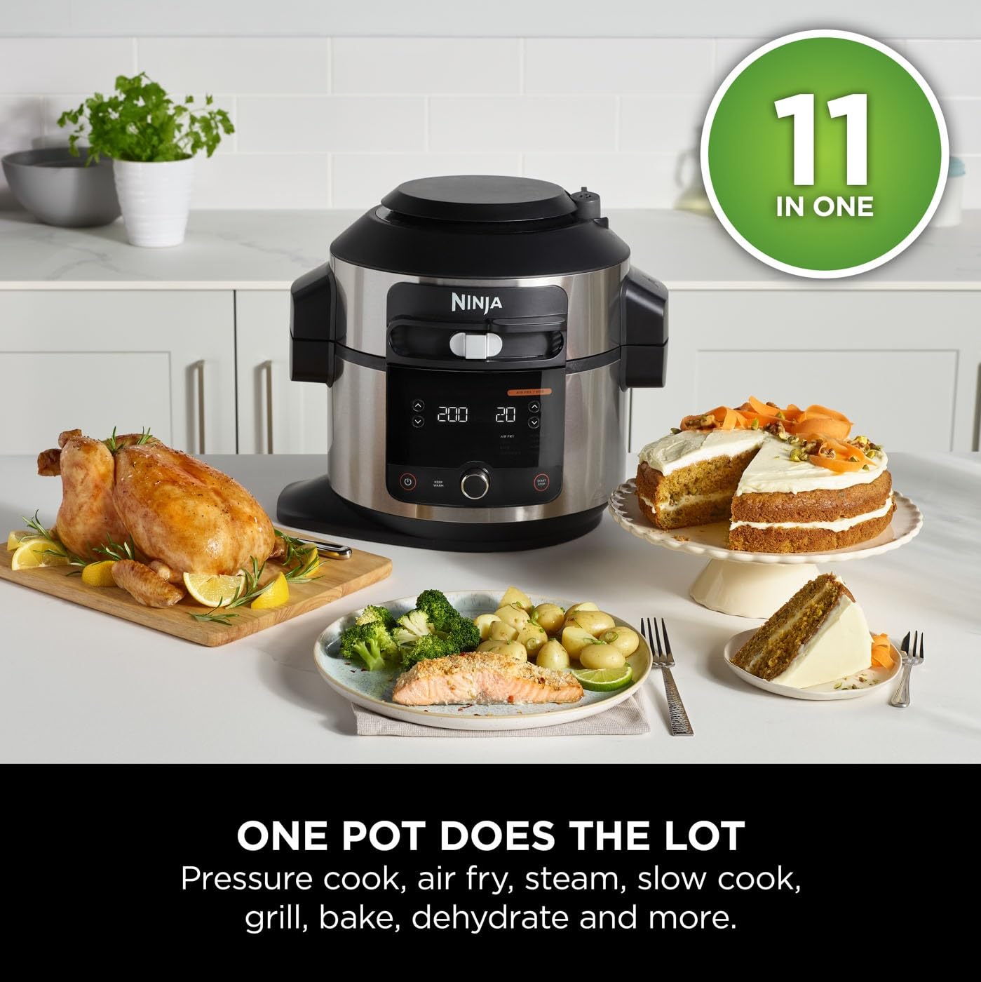 Ninja Foodi 11-in-1 SmartLid Multi-Cooker, 6L, Electric Pressure Cooker & Air Fryer, Layer Mains & Sides with Reversible Rack, Cooks 4 Portions, Dishwasher Safe Parts, Stainless Steel/Black OL550UK