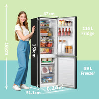 COMFEE' RCB169BL2UK(E) 174L 70/30 Freestanding Fridge Freezer, 150cm Height, Low Frost, 4-Star Freezer, Quiet 39dB, Merchanical Temperature Control, Interior Lighting, Reversible Door, Black