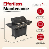 Campfire Original Barbecue BBQ 5 Gas Burner 4+1 Garden Grill, Steel Warming Rack, Side-Burner, Storage & Built-in Temperature Gauge for Home Garden Party Outdoor Cooking