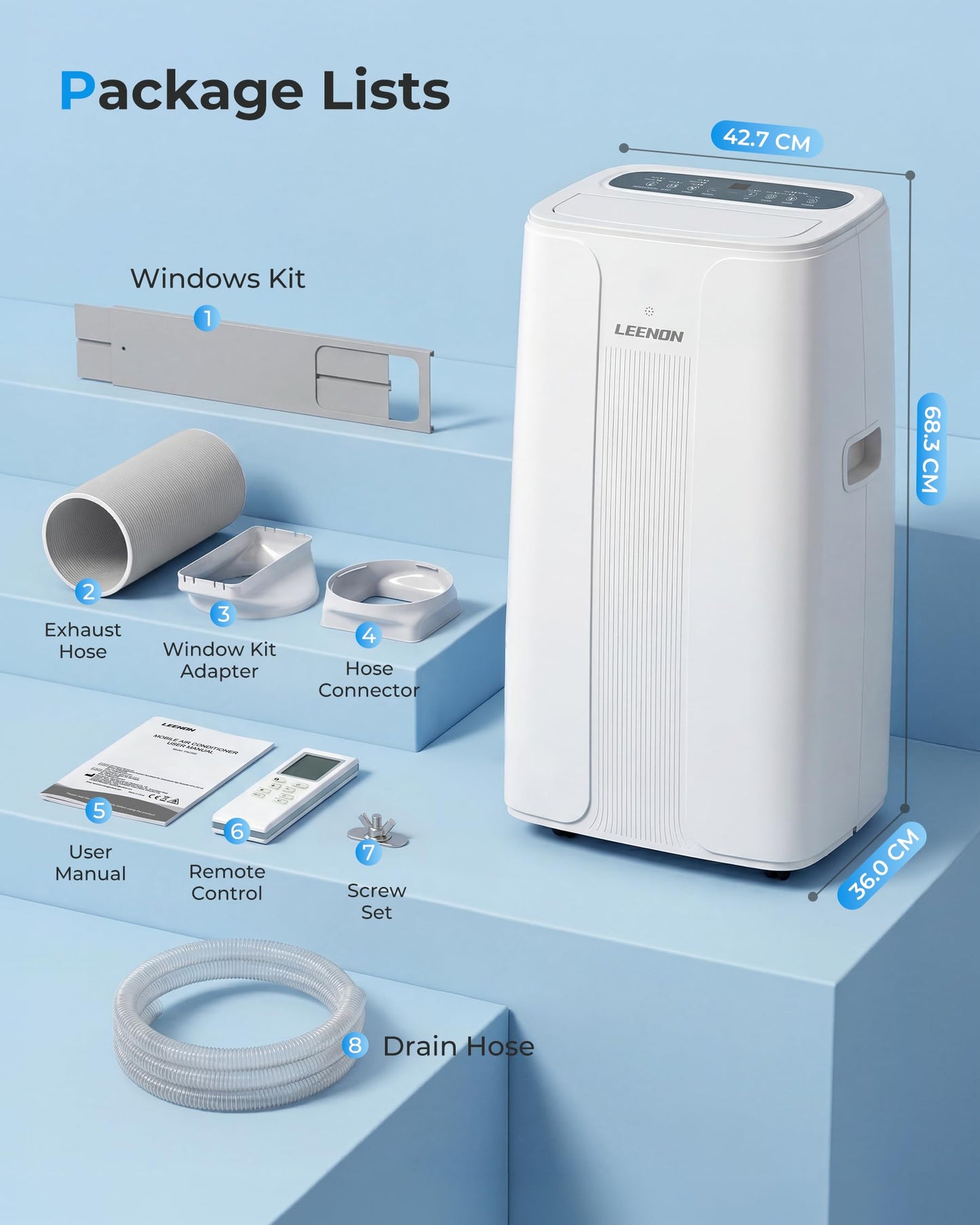 LEENON 14000 BTU Air Conditioning Unit, Portable Air Conditioner, Powerful 4-in-1 AC Unit Dehumidifier Fan & Sleep Mode, Aircon Unit with 24H Timer,Auto-Swing, Remote Control, Exhaust Hose