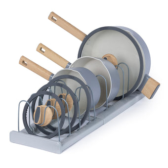compare product LIVIVO Expandable Pan Lid Organiser Rack Holder - 10 Adjustable Dividers - Non Slip Feet - Perfect For Pots, Pans, Chopping Board, Baking Trays - Kitchen Drawer Cupboard Organiser