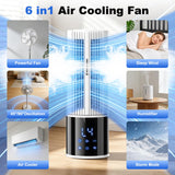 Portable Air Conditioner Air Cooler 6-in-1 Portable Tower Fan,3 Speeds, Storm Mode Cool Mist,Remote Control,Automatic Oscillation,8H Timer LED Display with Ice Packs for Home & Office Use（lvory）