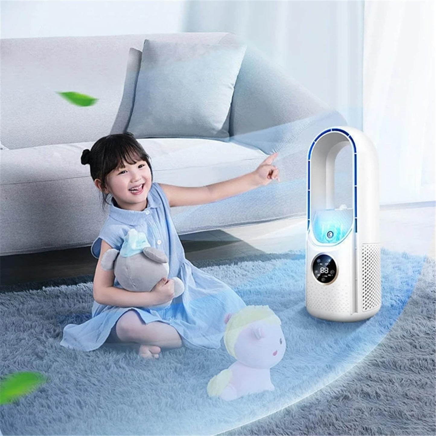 Portable Air Conditioner, Cool Air Conditioner, USB Powered Cooling Fan - 6 humidity levels and speeds for home/bedroom/office,White And Blue