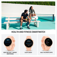 Garmin vívoactive 6, 42mm GPS smartwatch, AMOLED touchscreen, all-day health monitoring, personalised fitness features, advanced sleep coaching, Music, up to 11 days battery life, Bone/Lunar Gold