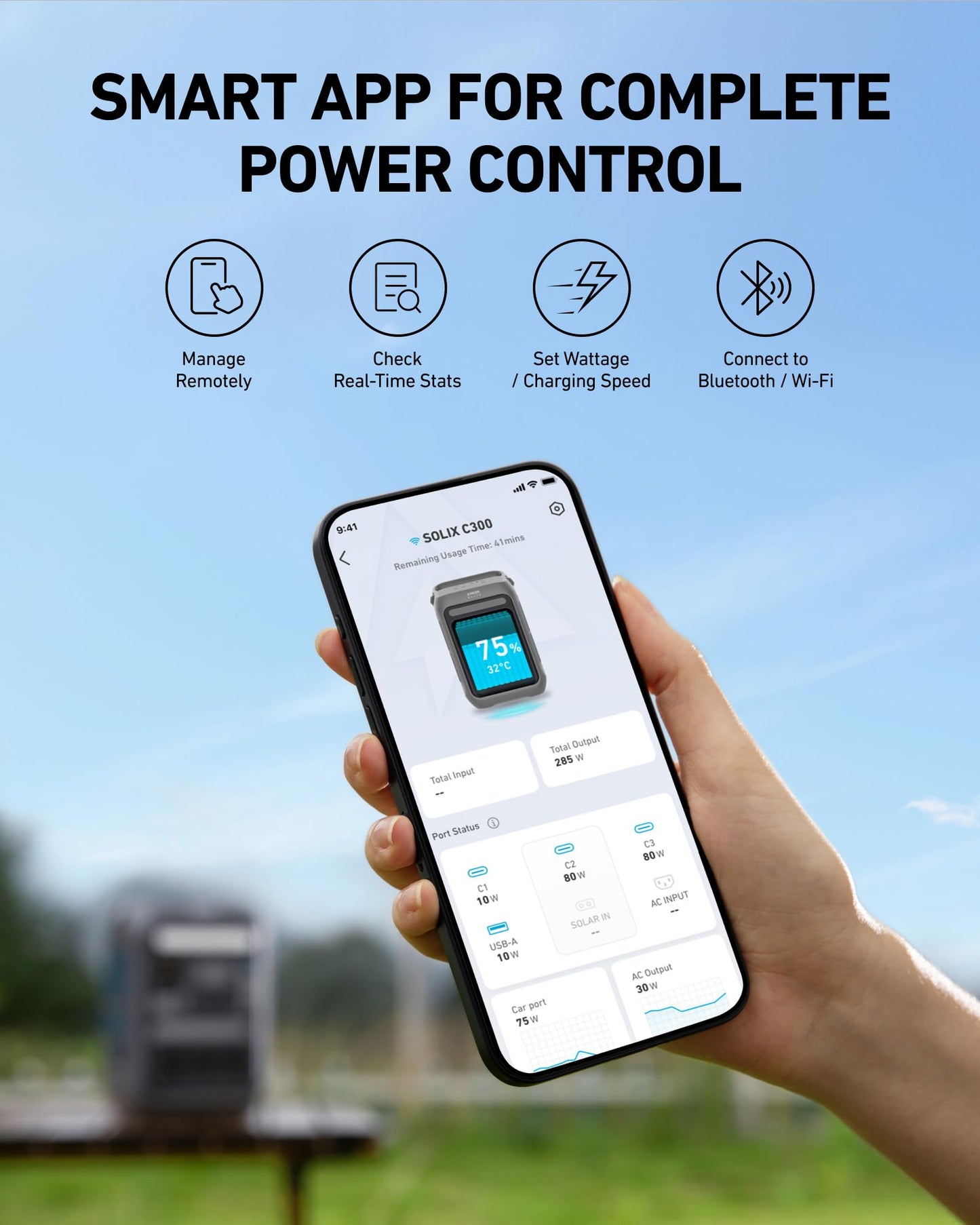 Anker SOLIX C300 Portable Power Station, Outdoor 288Wh LiFePO4 Battery, 300W (600W Surge) Solar Generator, 140W Two-Way Fast Charging, For Camping, Traveling, and Emergencies