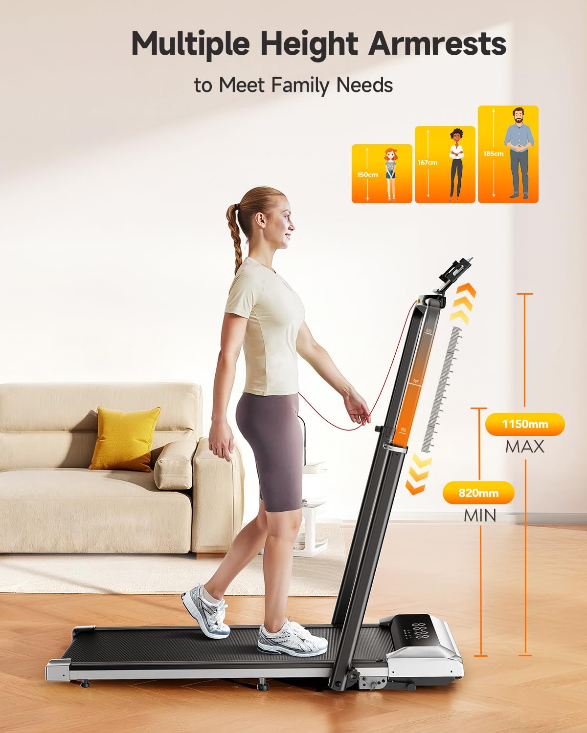 1%-6%-12% Incline Folding Treadmill with 115 CM Retractable Handrail, 95°-105° Adjustable Tilt Angle, 6 in 1 Compact Treadmills for Home/Office (Silver Black)