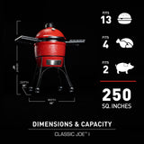 Kamado Joe KJ23RH Classic I Smoker BBQ, Outdoor Charcoal Barbecue Grill In Red With Cast Iron Cart, Heat Deflectors And Ash Tool, 18 Inch