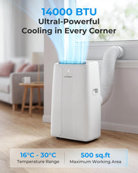 LEENON 14000 BTU Air Conditioning Unit, Portable Air Conditioner, Powerful 4-in-1 AC Unit Dehumidifier Fan & Sleep Mode, Aircon Unit with 24H Timer,Auto-Swing, Remote Control, Exhaust Hose