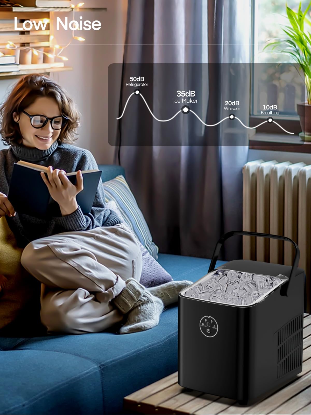 FOHERE Ice Maker Machine Countertop, 14KG in 24H, Ice Ready in 5 Mins, 2 Bullet Sizes, Portable Ice Cube Maker with Handle, Self-Cleaning, Scoop&Basket, Home/Kitchen/Office/RV
