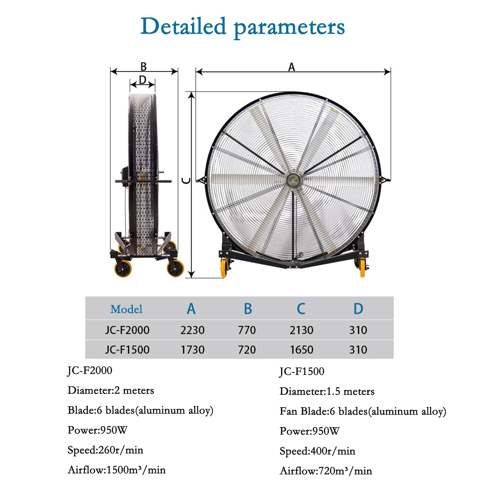 Xilin-872 Metal Floor Fan- Movable Industrial Fan 1.5m/2m Large Mobile Fan Factory High Power Floor Fan Industrial Big Fan Industrial Standing Fan(1.5m)