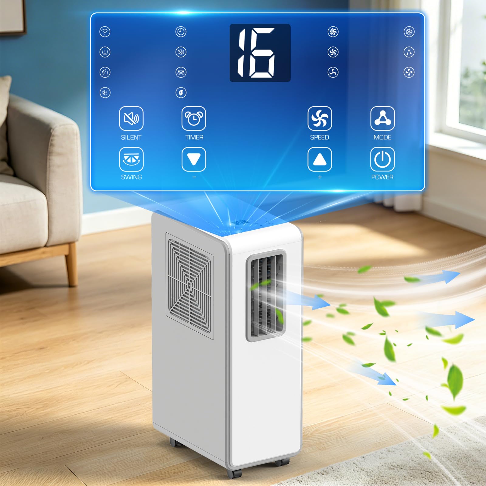 Portable Air Conditioner 4 in 1 Air Conditioning Unit Cooling & Dehumidifier & Cooling Fan Ultra Quiet, 24H Timer Powerful Mobile AC Unit Cooling for Home,Office（white）