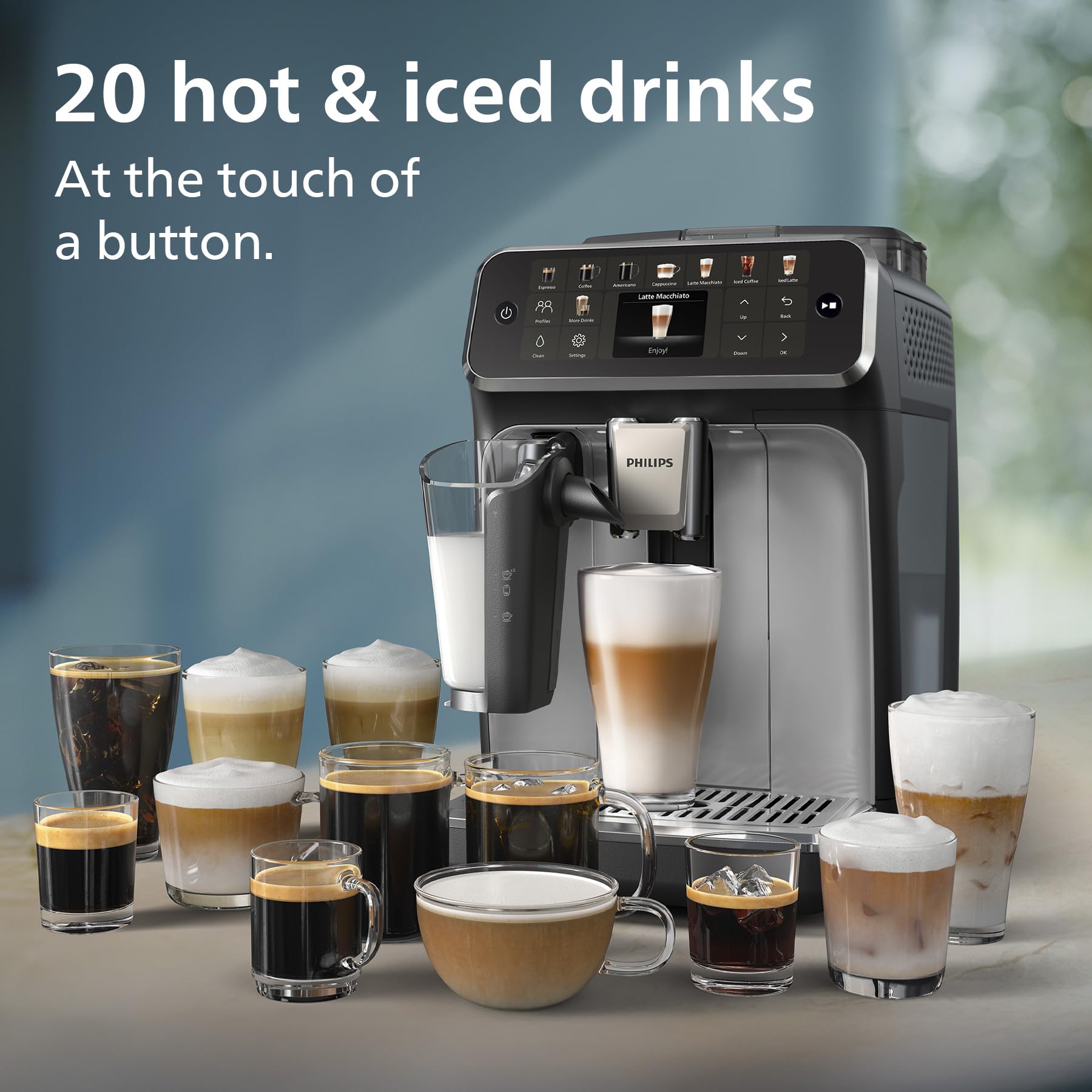PHILIPS 5500 Series Bean to Cup Coffee Machine – 20 Hot & Iced drinks, LatteGo Milk Frother, Fastest-to-Clean, 40% Quieter, Ceramic Grinder, Fully Automatic Espresso & Cappuccino maker – EP5546/70