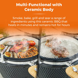 Tower Kamado XL Ceramic Charcoal BBQ with Collapsible Wooden Shelves, Built-in Thermometer and Waterproof Cover, Black, T978532