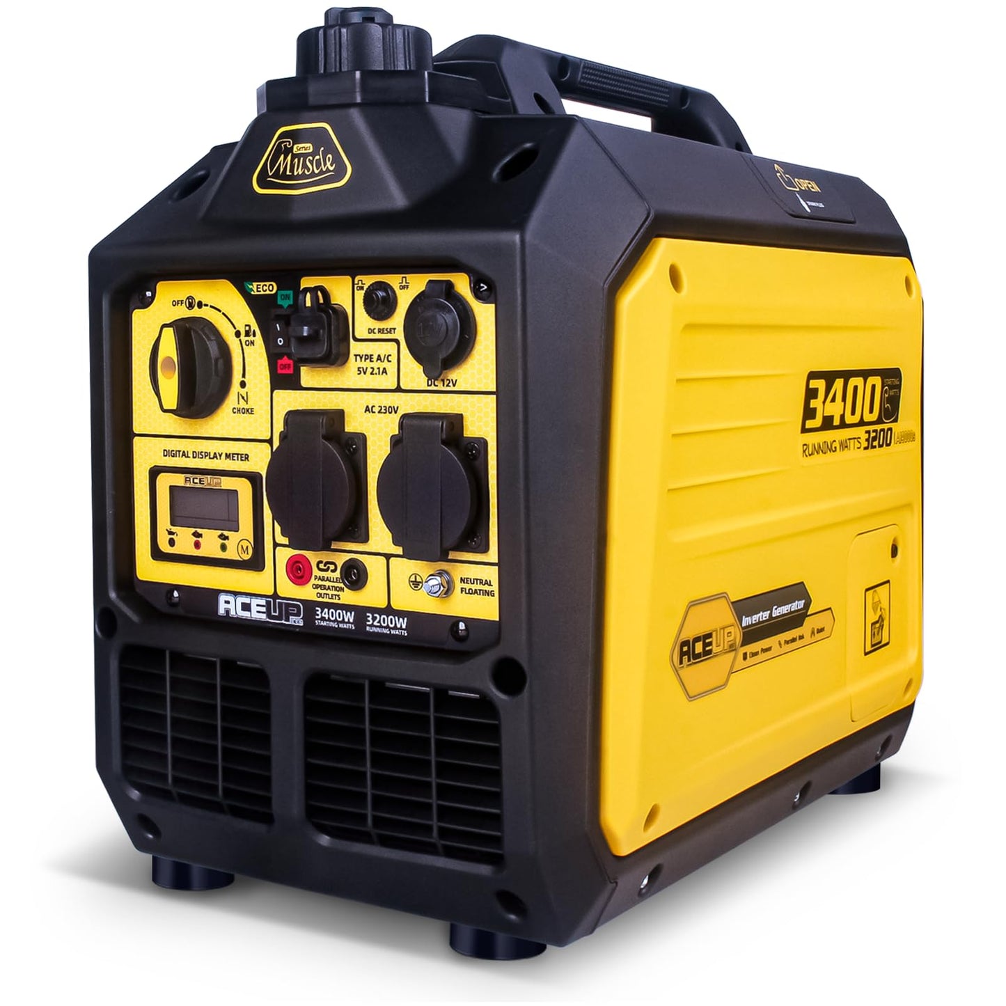 Aceup Energy 3400 Watt Generator Silent Inverter Petrol Powered Pure Sine Wave Generator Portable for Home, Camping, RV, EURO-V, CE