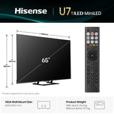 Hisense 65" 65U7QTUK MiniLED QLED 144Hz Smart AI TV - Hi-View AI Engine, 144Hz Game Mode PRO, 2.1 Channel, Dolby Atmos, Quantum Dot Colour, Anti-Reflection with Freely, Disney +, YouTube, Netflix