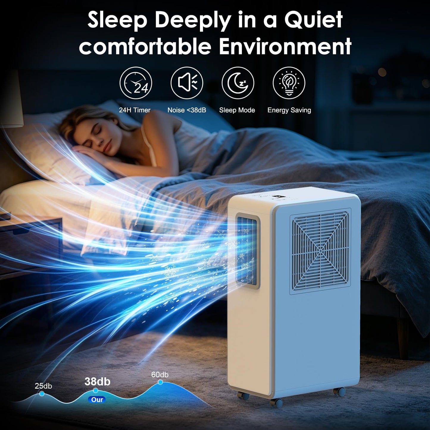 Portable Air Conditioner 4 in 1 Air Conditioning Unit Cooling & Dehumidifier & Cooling Fan Ultra Quiet, 24H Timer Powerful Mobile AC Unit Cooling for Home,Office（white）