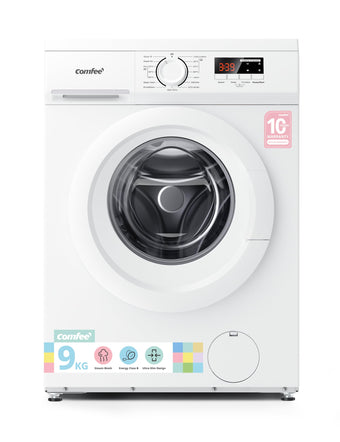 compare product COMFEE' Freestanding Washing Machine,9KG Load,1400RPM,Steam Wash,Slim Design,Quick Wash,BLDC Durable Inverter Motor,White-CFE12EW90/W