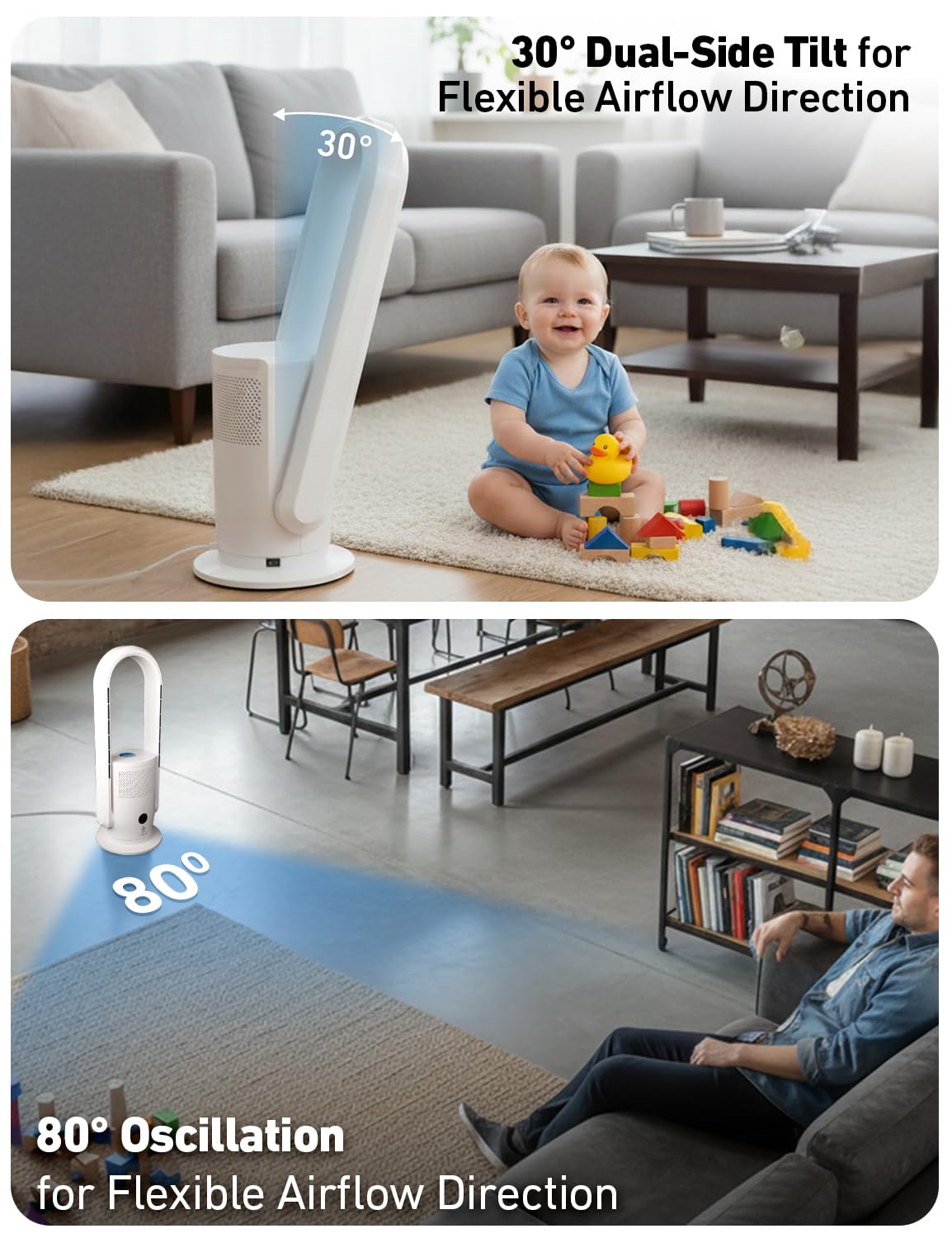EcoNour 3-in-1 Bladeless Tower Fan with Heater, Cooler & Air Purifier + Advanced UV-C Sterilization, Sleep Mode | 9 Speeds, Fast Heating, Quiet, App Control, Alexa & Google Assistant Support & Remote
