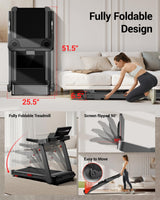 Treadmills for Home with 20% Auto Incline, 14KM/H Foldable Treadmill with Handles, Running Machine for Heavy People, 180KG Weight Capacity, Large Running Belt and Intelligent LED Touch Screen