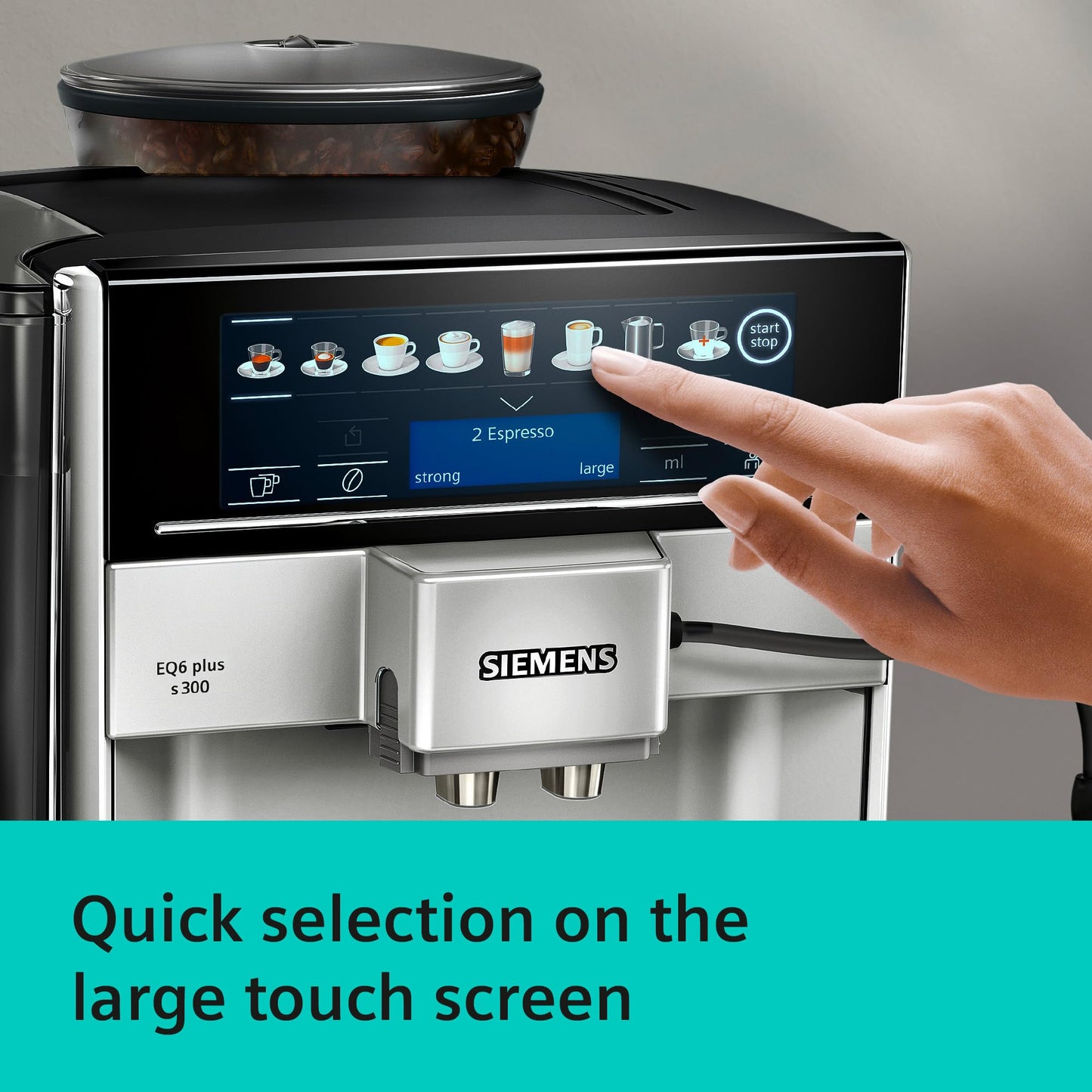 SIEMENS EQ6 plus S300, Fully Automatic Bean to Cup Espresso Coffee Machine with Cappuccinatore milk system, 11 beverages, Ceramic Grinder, Large Touchscreen Display, TE653M11GB, Titanium