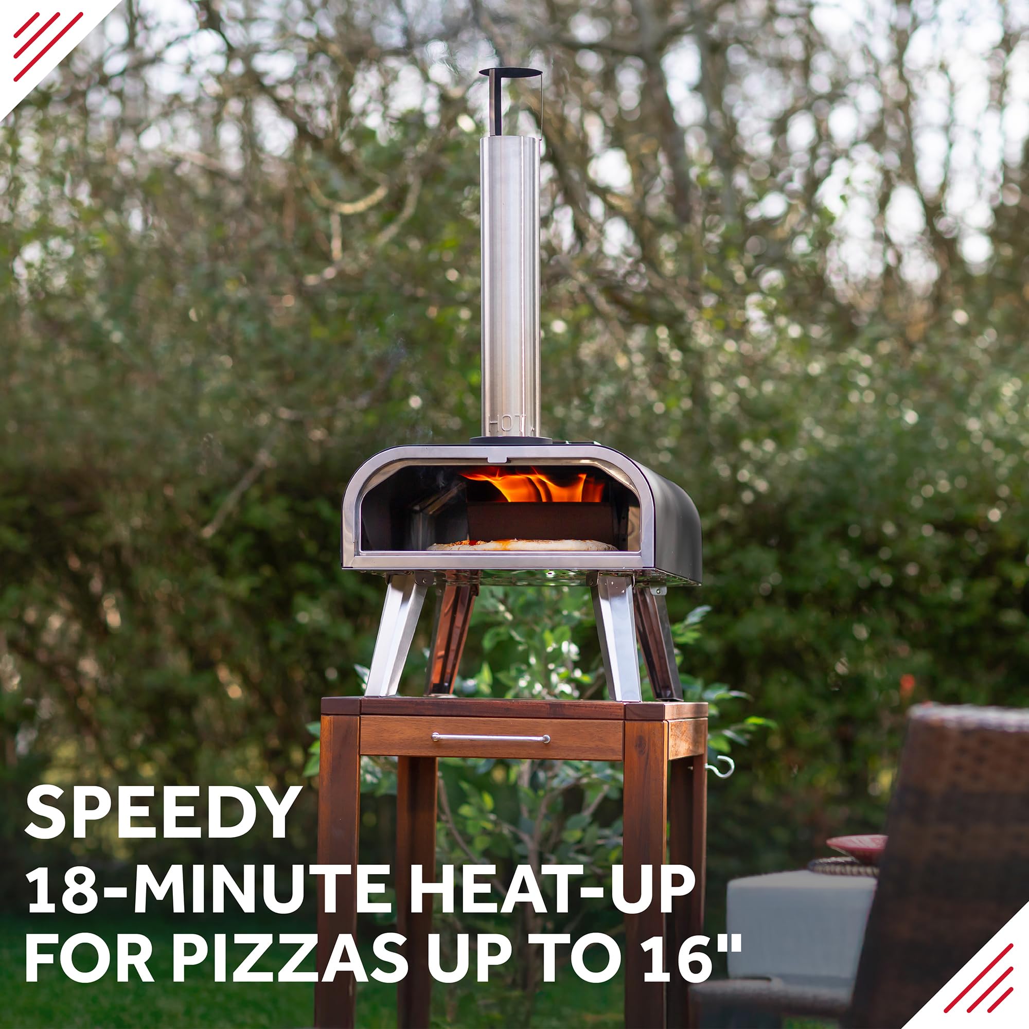George Foreman Outdoor 16 Inch Wood Pellet Portable Wood Fired Pizza Oven Black with Paddle and Carry Bag, BBQ Oven & Smoker, Foldable Legs GFWPPO2BPC