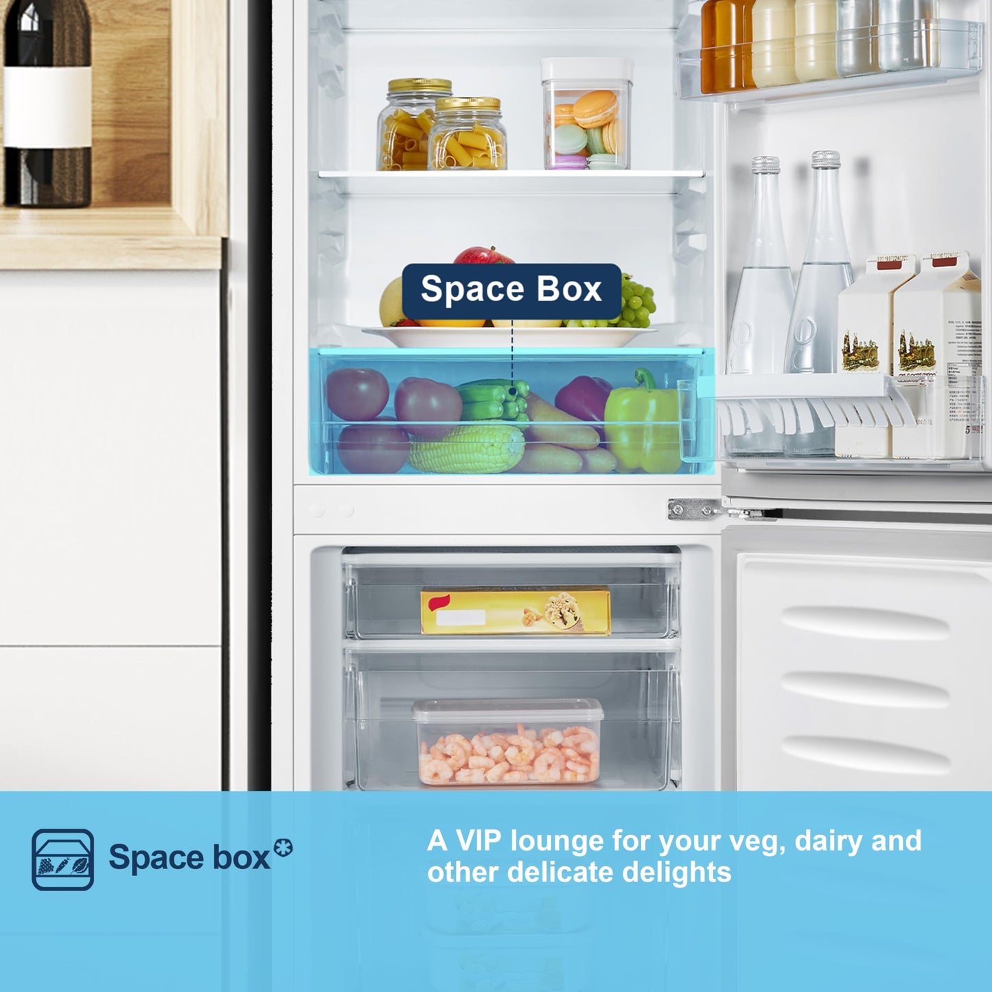 Fridgemaster MC50175A 50cm Freestanding 60/40 Fridge Freezer - 175-litre capacity with Crisper box - Reversible Door - 4 Star Freezer Rating - LED Lighting -Mechanical Control- White - Energy Class E