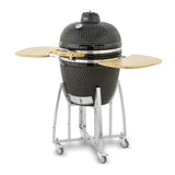 Tower Kamado XL Ceramic Charcoal BBQ with Collapsible Wooden Shelves, Built-in Thermometer and Waterproof Cover, Black, T978532