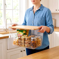 petisal Trash Bag Dispenser ，Extra Large Trash Bag Holder Dispensers With Bamboo Lid，Multi-functional Pantry Organizers and Storage For Kitchen, Cabinet, Laundry Room, Pantry (Clear, XL-2PACK)