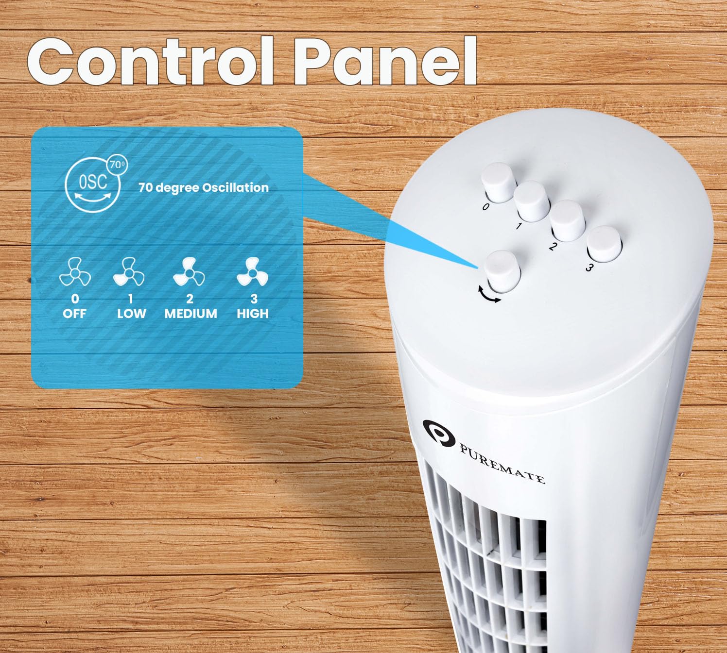 PureMate 31-inch Tower Fan with Oscillating & Aroma Function, 3 Adjustable Speeds, Ultra- Quiet Cooling and Powerful 60W Motor, Portable Bladeless Energy-Efficient Electric Fan for Home and Office