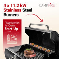 Campfire Original Barbecue BBQ 5 Gas Burner 4+1 Garden Grill, Steel Warming Rack, Side-Burner, Storage & Built-in Temperature Gauge for Home Garden Party Outdoor Cooking