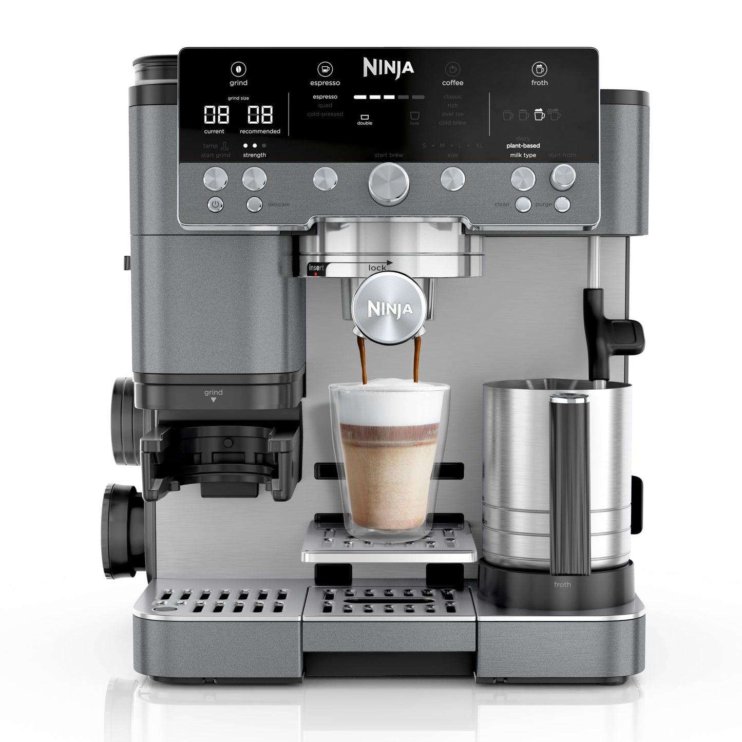 Ninja Luxe Premier 3-in-1 Coffee Machine, Latte, Cappuccino, Cold Brew & Espresso Maker With Built in Bean Grinder & Milk Frother, Easy to Use, 4 Automated Froth Presets, Gun Metal ES601UKGM