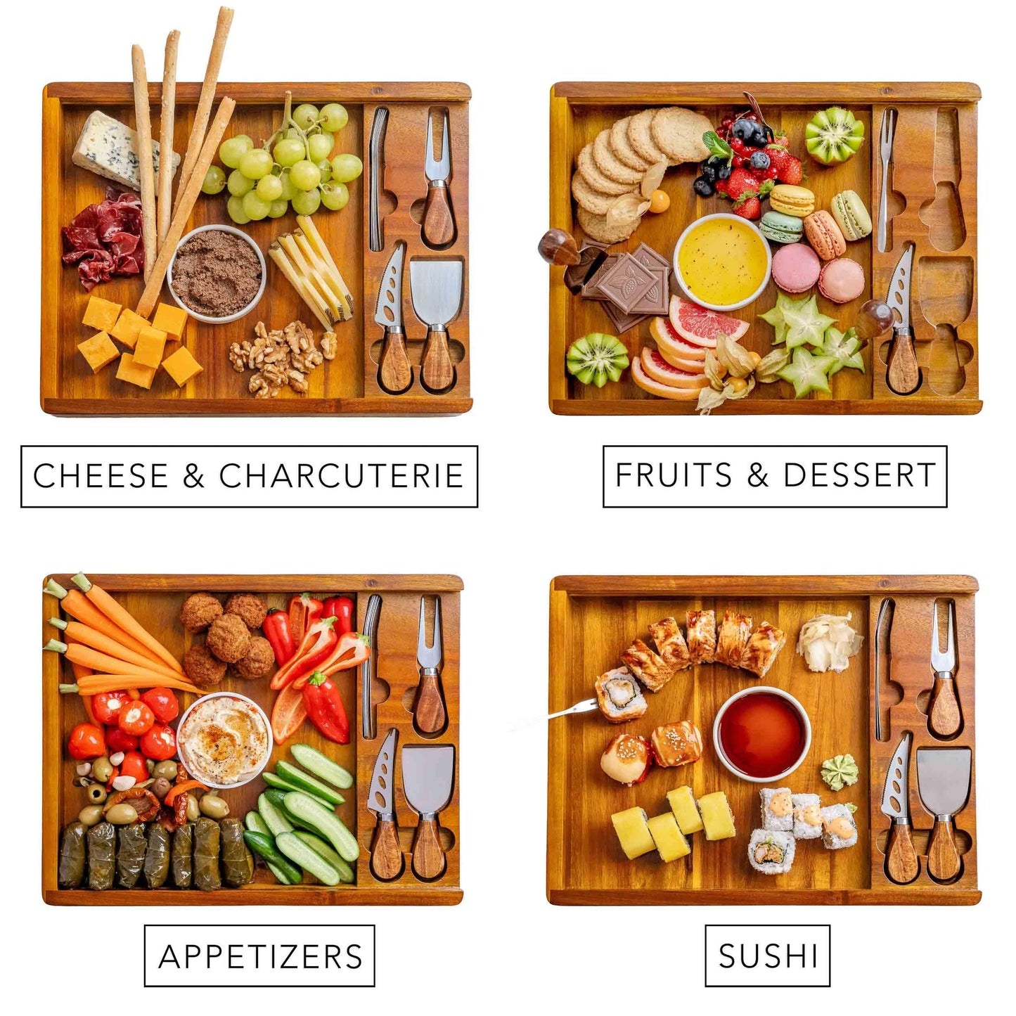 Wooden Cheese Board and Knife Set - Wooden Serving Board/Tray Made of Acacia, an Upgrade from Bamboo Charcuterie Boards - Includes Serving Platters and Cheese Knives - Any Occasion Gift Set - BlauKe®