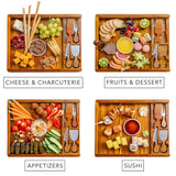 Wooden Cheese Board and Knife Set - Wooden Serving Board/Tray Made of Acacia, an Upgrade from Bamboo Charcuterie Boards - Includes Serving Platters and Cheese Knives - Any Occasion Gift Set - BlauKe®