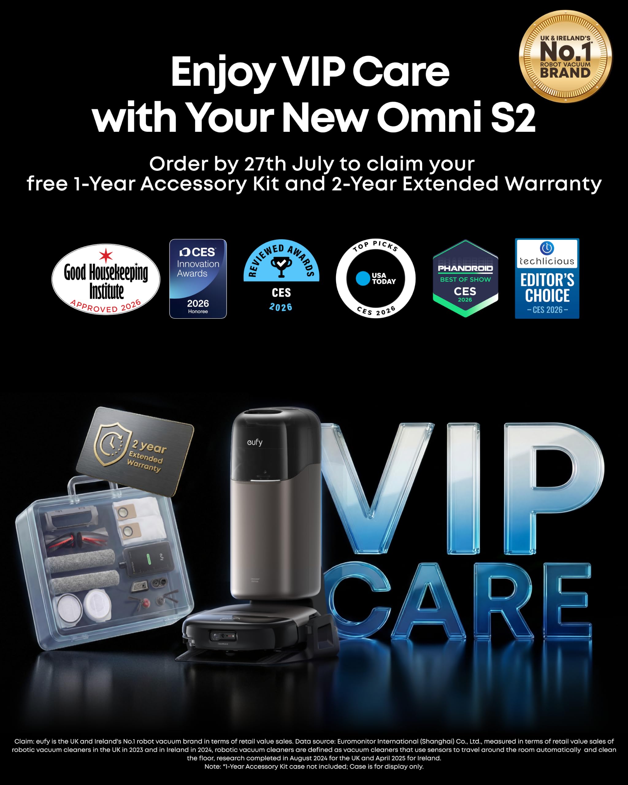 eufy New 2026 Robot Vacuum Cleaner With Mop, Omni S2, Long-Lasting 30,000 Pa Suction, HydroJet 2.0 Self‑Cleaning Roller Mop, CleanMind AI Navigation, All‑in‑One Station, Home-Cleaning Robot