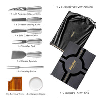 Wooden Cheese Board and Knife Set for Big Parties - Large Wooden Serving Board/Tray of Acacia, an Upgrade from Bamboo Charcuterie Boards - Serving Platters with Cheese Knives - Any Occasion Gift Set