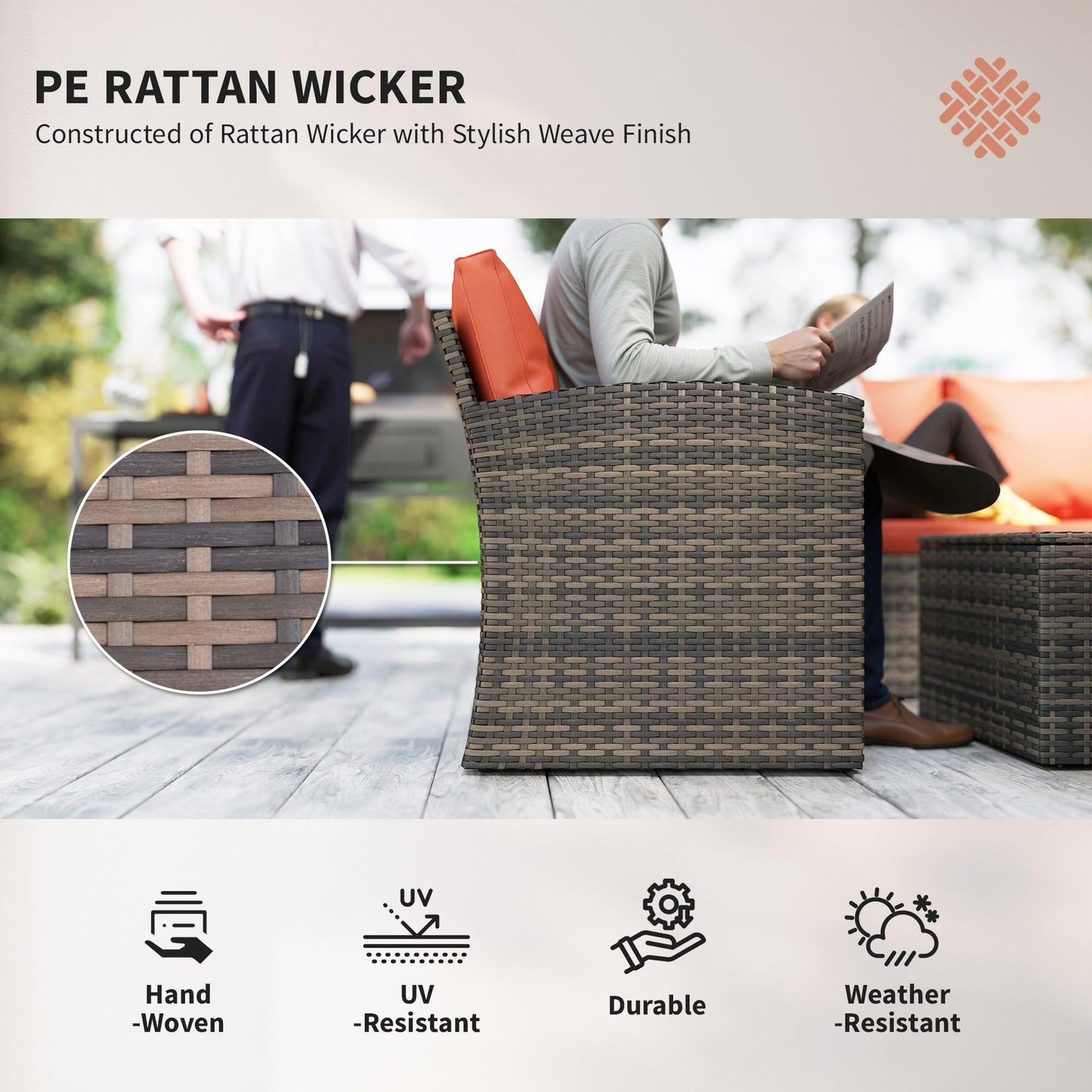Outsunny 6 Pieces Rattan Garden Furniture Set Wicker Outdoor Sofa Sectional Patio Conversation Furniture Set w/Storage Table and Cushions, Orange