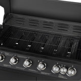CosmoGrill NEW Emberr 7 Gas Burner 6+1 Barbecue Grill, Porcelain Warming Rack, Propane Gas Regulator Hose, Side-Burner, Storage, Wheels Built-in Temperature Gauge for Home Garden Party Outdoor Cooking