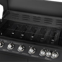 CosmoGrill NEW Emberr 7 Gas Burner 6+1 Barbecue Grill, Porcelain Warming Rack, Propane Gas Regulator Hose, Side-Burner, Storage, Wheels Built-in Temperature Gauge for Home Garden Party Outdoor Cooking