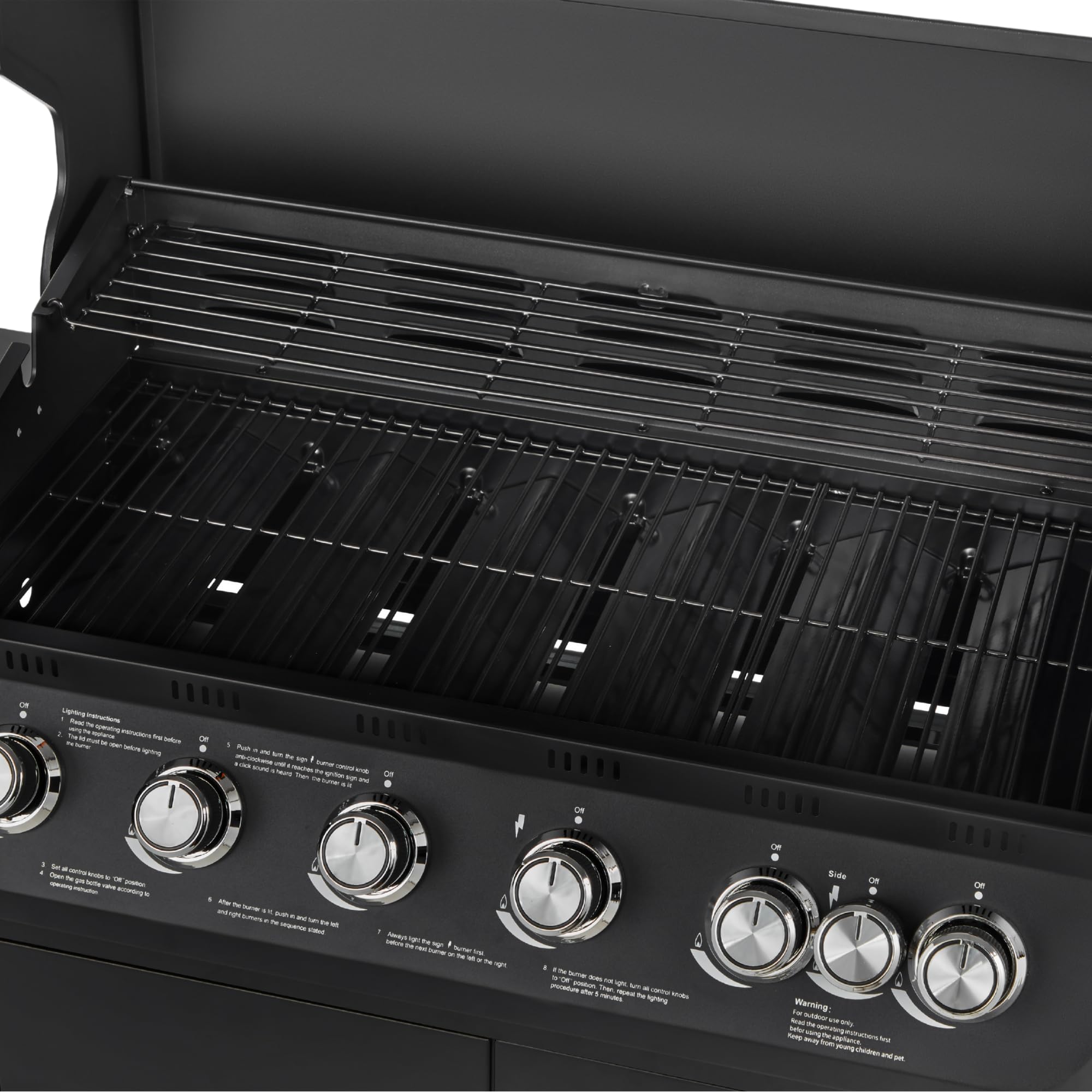 CosmoGrill NEW Emberr 7 Gas Burner 6+1 Barbecue Grill, Porcelain Warming Rack, Propane Gas Regulator Hose, Side-Burner, Storage, Wheels Built-in Temperature Gauge for Home Garden Party Outdoor Cooking