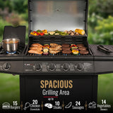 CosmoGrill Pro Deluxe 5 Gas Burner 4+1 Barbecue Grill, Steel Warming Rack, Side-Burner, Built-in Temperature Gauge for Home Garden Party Outdoor Cooking (93411)