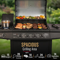 CosmoGrill Pro Deluxe 5 Gas Burner 4+1 Barbecue Grill, Steel Warming Rack, Side-Burner, Built-in Temperature Gauge for Home Garden Party Outdoor Cooking (93411)