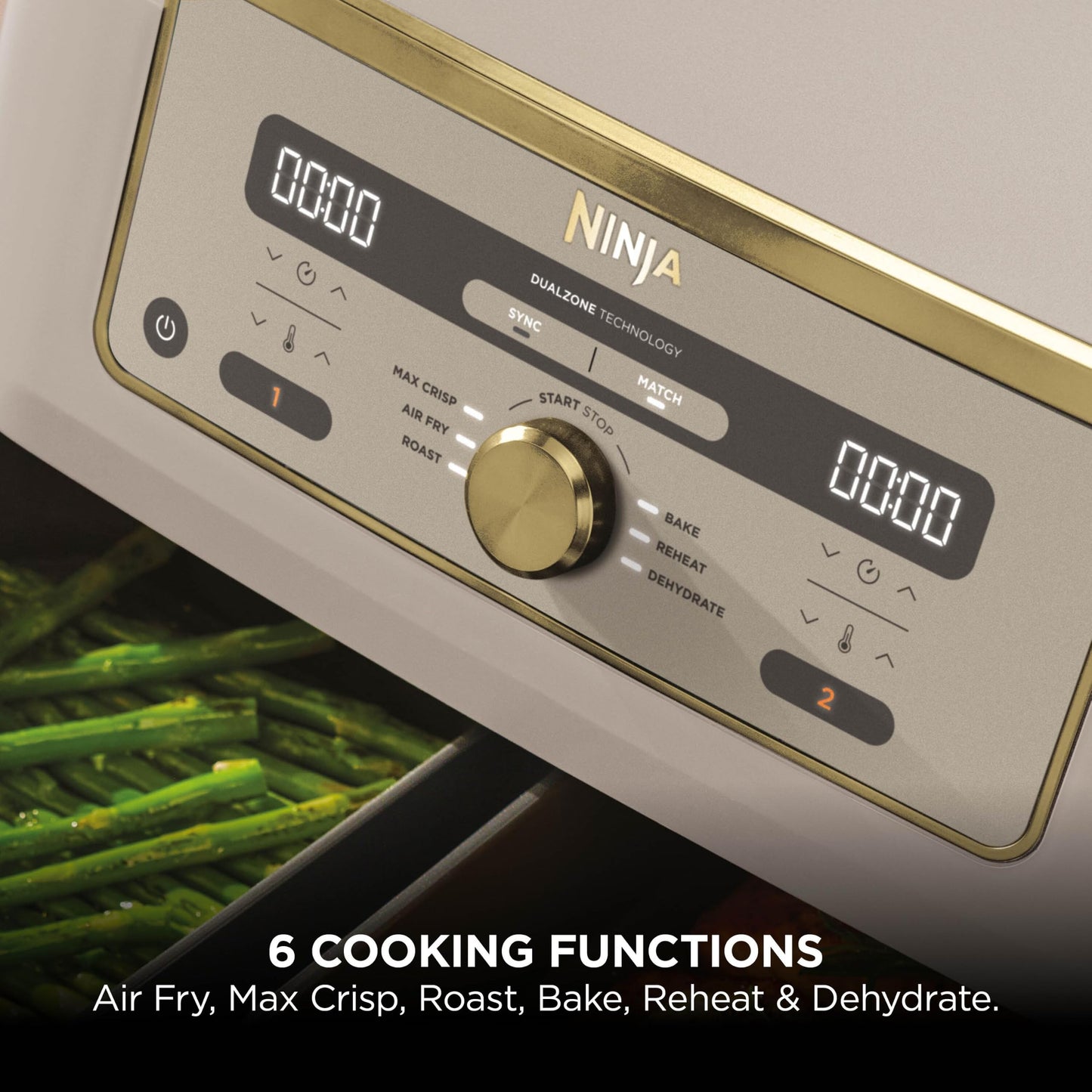 Ninja MAX Dual Zone Digital Air Fryer, 2 Drawers, 9.5L, 6-in-1, Uses No Oil, Air Fry, Max Crisp, Roast, Bake, Reheat, Dehydrate, Non-Stick, Dishwasher Safe Baskets, Stone Gold DZ400UKSTGD