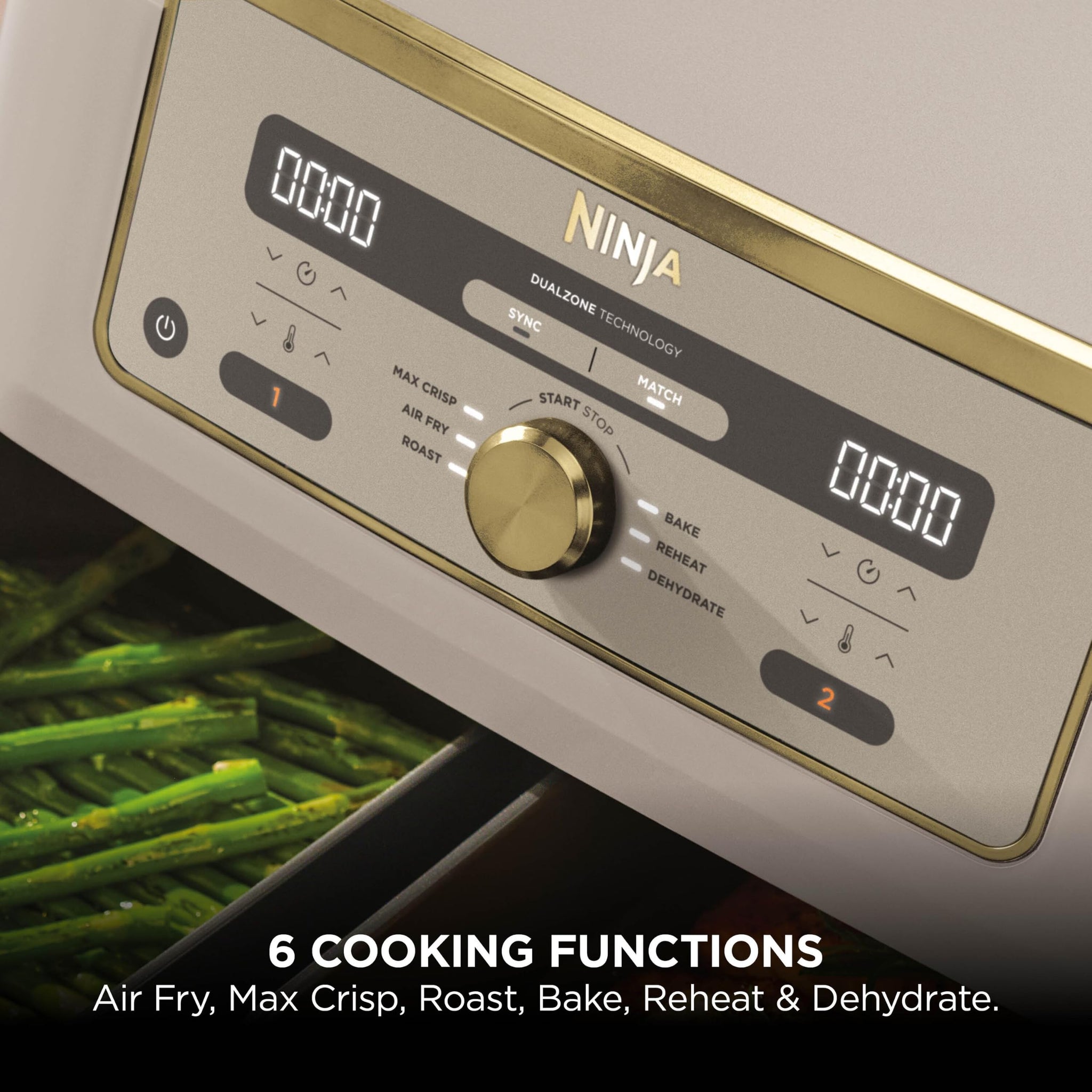 Ninja MAX Dual Zone Digital Air Fryer, 2 Drawers, 9.5L, 6-in-1, Uses No Oil, Air Fry, Max Crisp, Roast, Bake, Reheat, Dehydrate, Non-Stick, Dishwasher Safe Baskets, Stone Gold DZ400UKSTGD