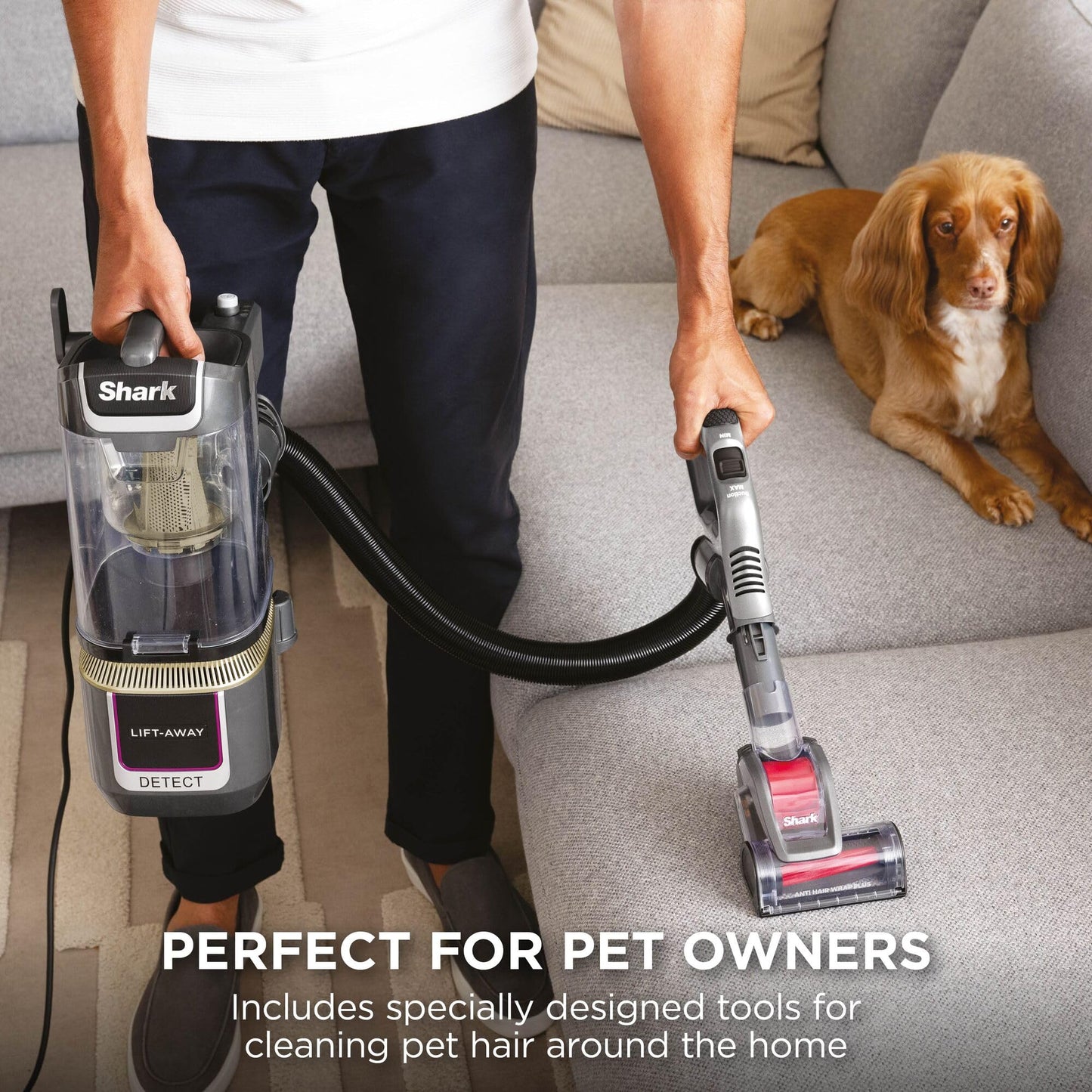 Shark Detect Corded Upright Vacuum Cleaner, Ultra-Powerful Pet Hair Pick-Up with Anti Hair Wrap Plus, DuoClean Detect & Direction Detect, Anti-Allergen, Lift-Away Technology with Pet Tool, LA450UKTBK