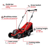 Einhell Cordless Lawnmower with Battery and Charger 18V Power X-Change, 33cm Cutting Width, Brushless Motor, 30L Grass Box, 5 Cutting Heights GE-CM 18/33 Li Battery Lawn Mower