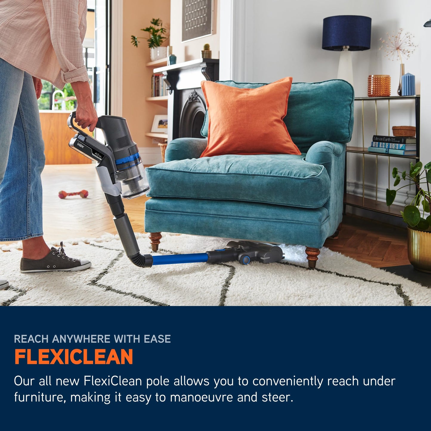 Vax HomePro Pet Cordless Stick Vacuum Cleaner, HairWrap Resist, FlexiClean Pole, Easy Empty Bin, Pet, Stair and Crevice Tools Included, Up to 45 min Runtime, LED Lights, Graphite and Blue, CLSV-HPKP