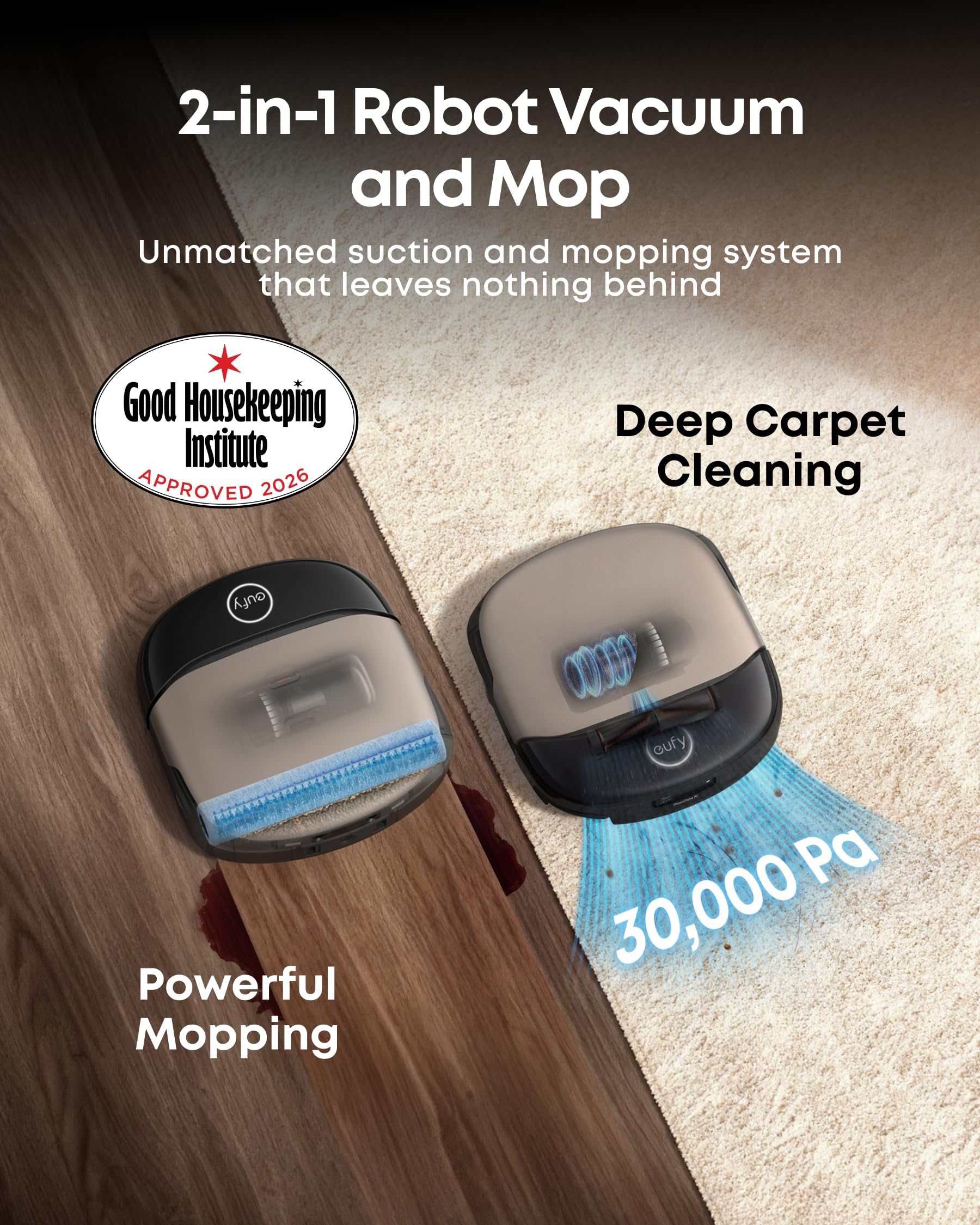 eufy New 2026 Robot Vacuum Cleaner With Mop, Omni S2, Long-Lasting 30,000 Pa Suction, HydroJet 2.0 Self‑Cleaning Roller Mop, CleanMind AI Navigation, All‑in‑One Station, Home-Cleaning Robot