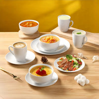 12PC Dinnerware Porcelain White Set: 4 Dinner Plates, 4 Side Plates & 4 Bowls. Dishwasher & Microwave Safe.