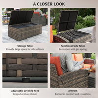 Outsunny 6 Pieces Rattan Garden Furniture Set Wicker Outdoor Sofa Sectional Patio Conversation Furniture Set w/Storage Table and Cushions, Orange