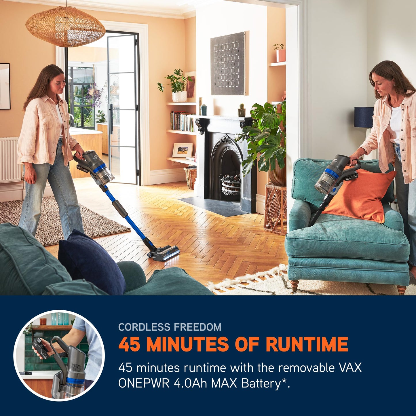 Vax HomePro Pet Cordless Stick Vacuum Cleaner, HairWrap Resist, FlexiClean Pole, Easy Empty Bin, Pet, Stair and Crevice Tools Included, Up to 45 min Runtime, LED Lights, Graphite and Blue, CLSV-HPKP